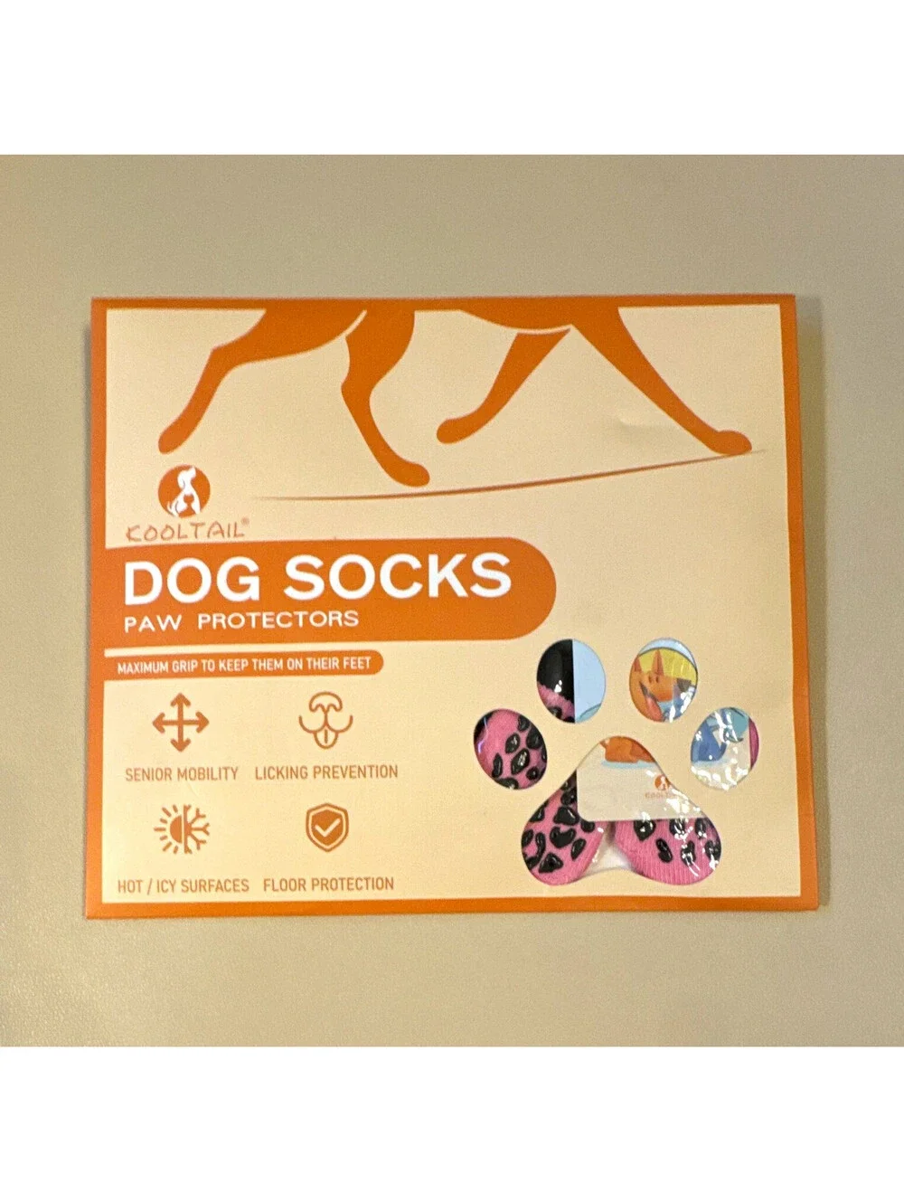 KOOLTAIL Non-Slip Reflective Dog Socks Size S Pink/Black Leopard Nylon